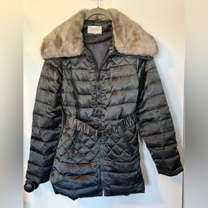 Laundry by Shelli Segal Dark Green Quilted Jacket with Removable Faux Fur Collar